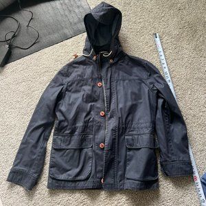 CPO Provisions Mens Waxed Cotton Hood Marine Utility Sailing Jacket Blue Medium